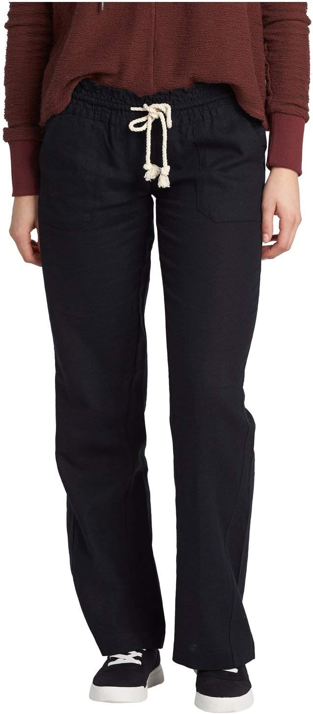 Detalle de Roxy Oceanside Pants pour Femme – coupe Flare en lin et coton, confort et style décontracté
