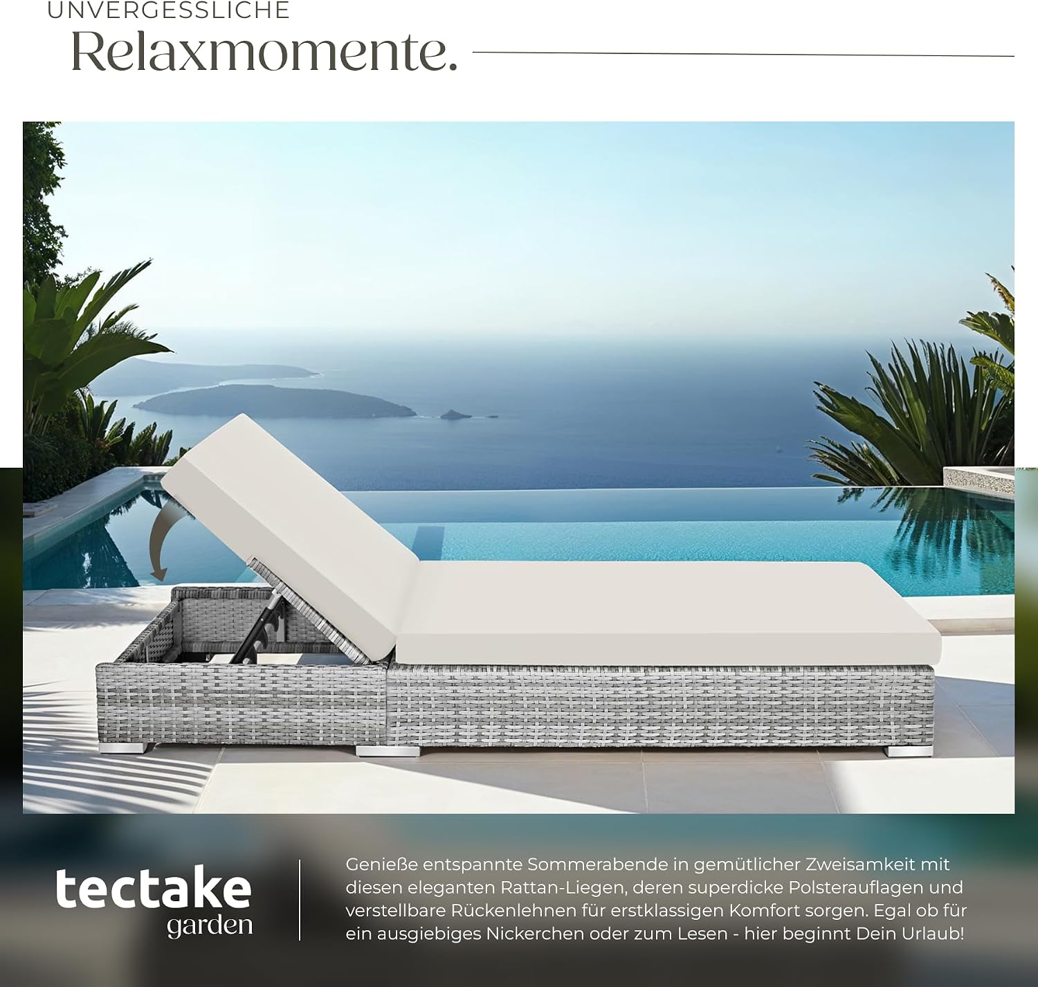 Detalle de tectake® 2er Garten Lounge Sonnenliegen-Set mit Tisch (2er Set, hellgrau)