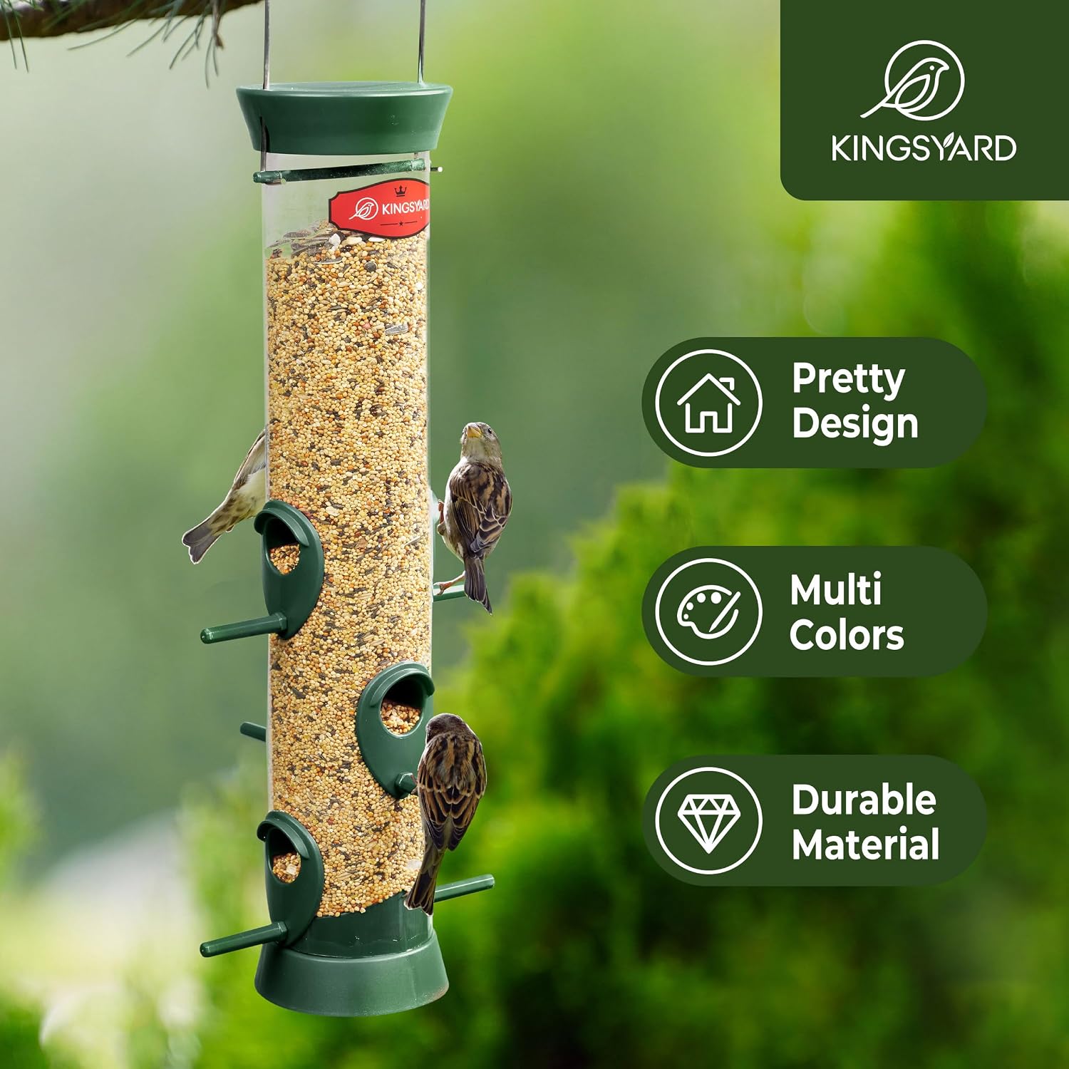 Thumbnail 1 de Kingsyard 2 Pack Tube Bird Feeder for Outdoors – 6 Ports, Removable Base & Easy-Clean Design (Green)