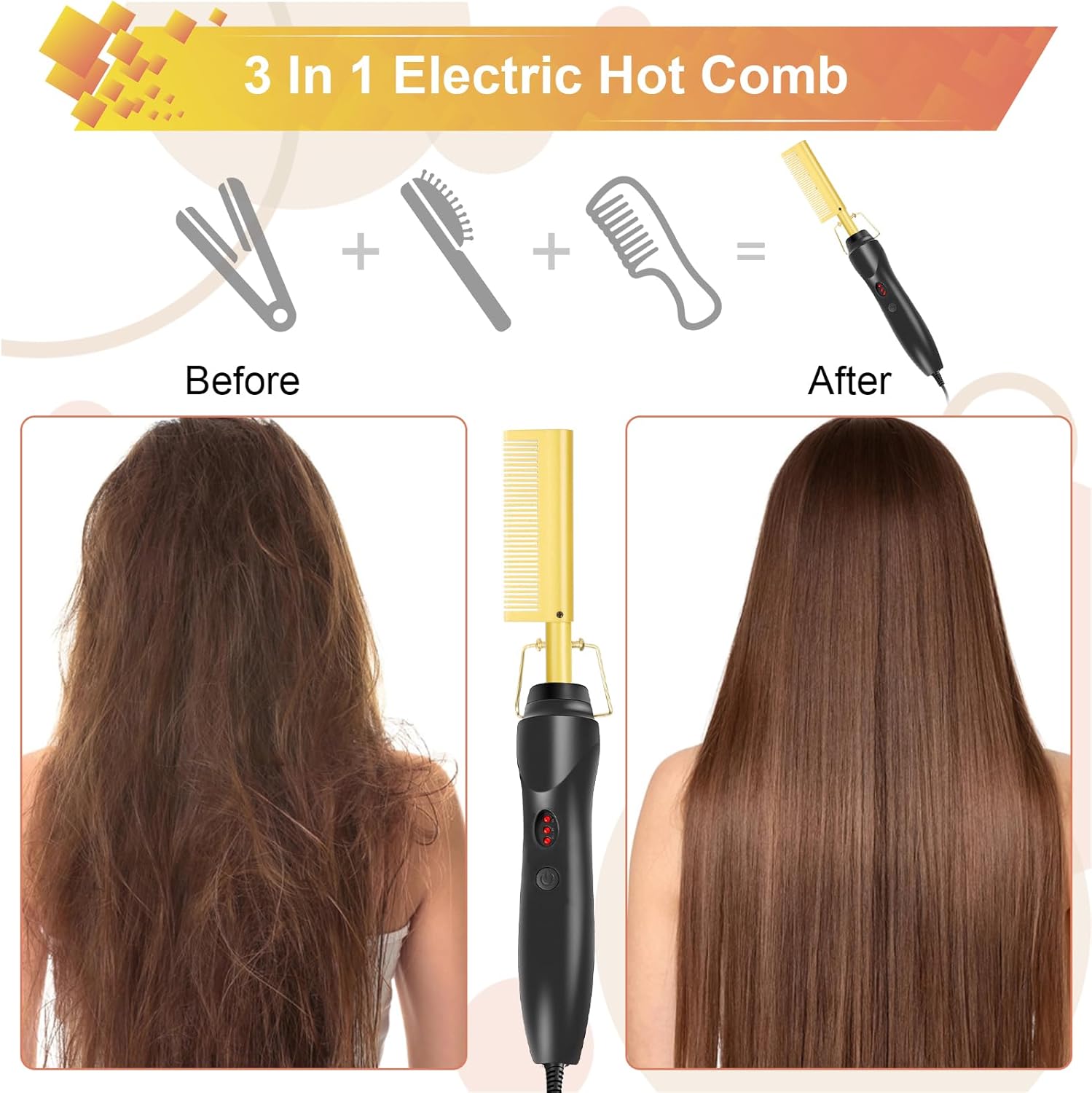 Detalle de Flintronic Electric Hot Comb: Safe, Quick Hair Straightening for Afro, Curly and Thick Textured Hair