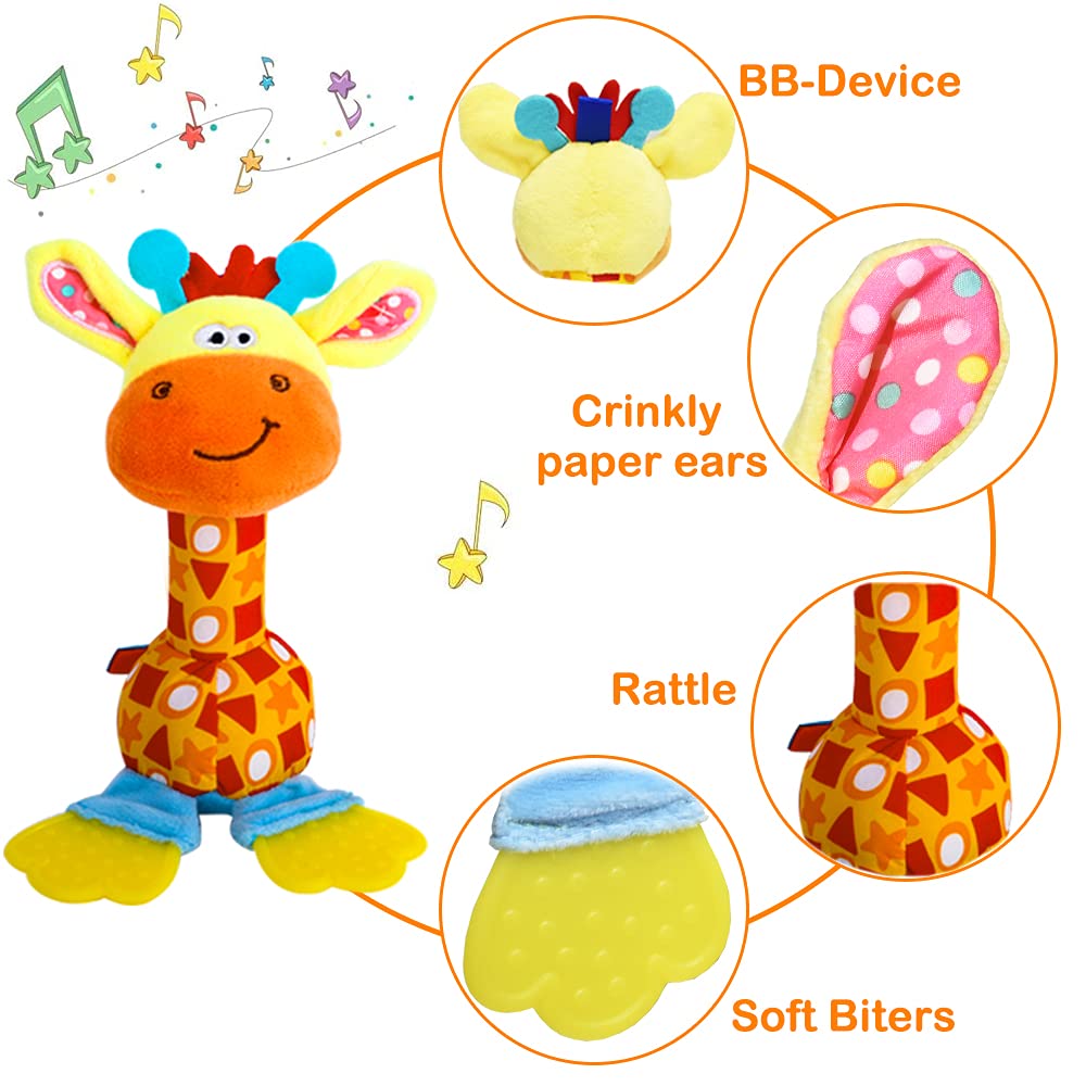 Detalle de HUADADA Colorful Giraffe Baby Rattle with Plush Grip, Chime and Teether