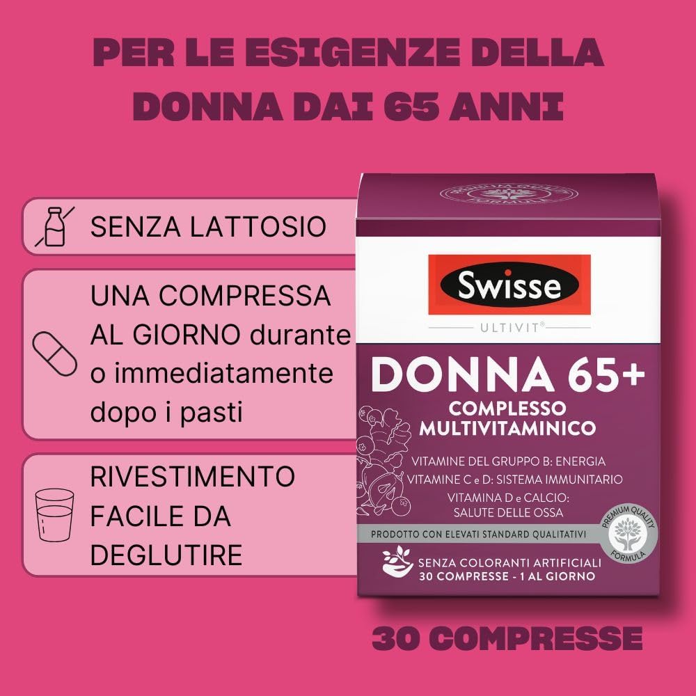 Detalle de Swisse Donna 65+ Multivitaminico: Integratore Multinutriente per Donne Over 65, 30 Compresse