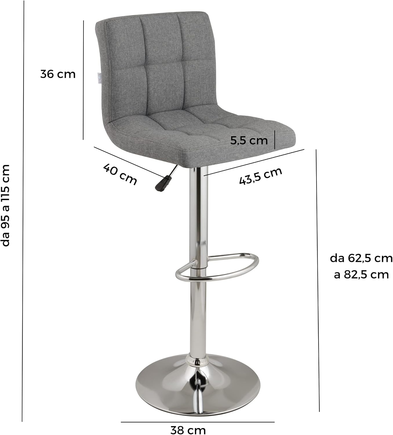 Thumbnail 2 de Baroni Home Tabouret de Bar Gris 115 cm