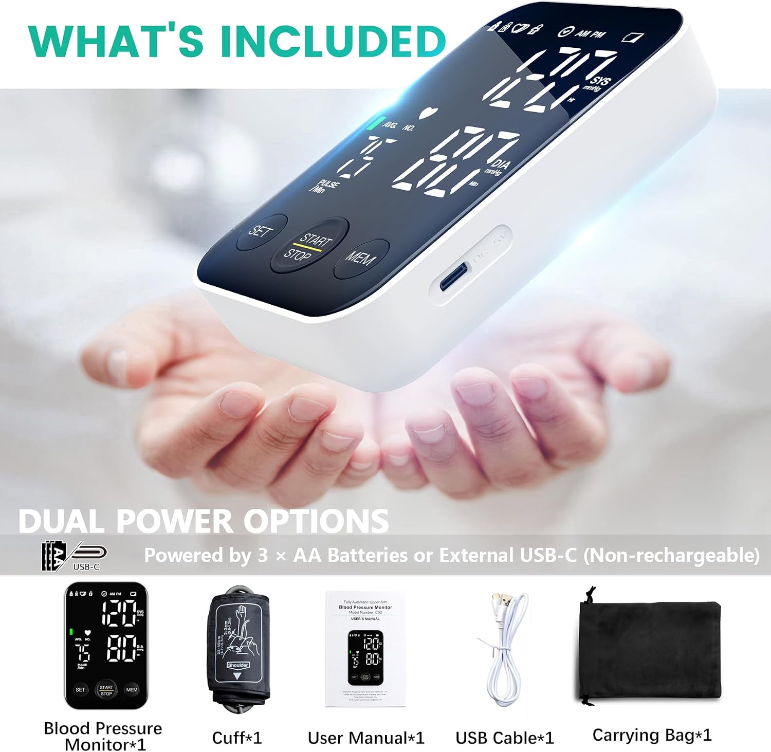 Thumbnail 6 de Oklar C02 Upper Arm Blood Pressure Monitor, Dual Power, 240-Reading Memory