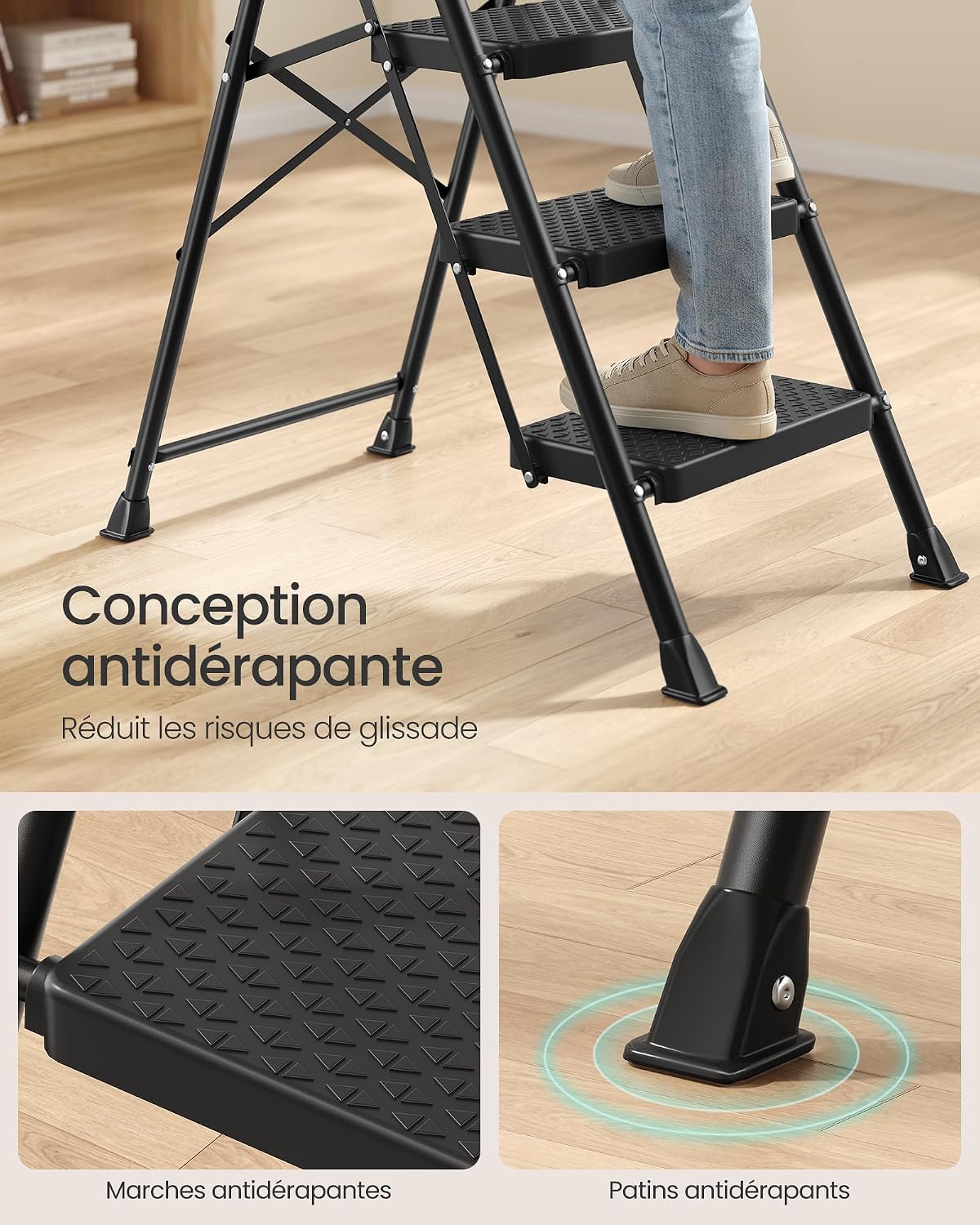Detalle 2 de SONGMICS GSL204BZ01 vouwladder met 4 treden, stalen frame en antislip