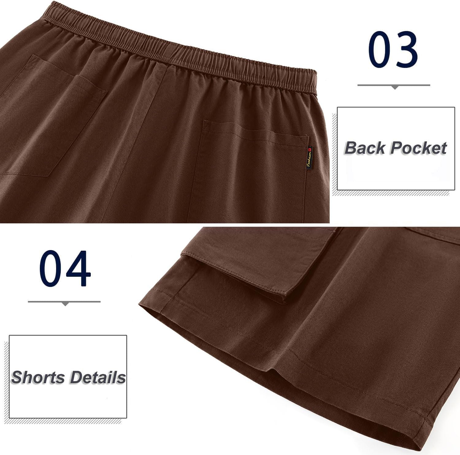 Detalle de APTRO Men's Cargo Shorts with Elastic Waistband and Drawstring – 100% Cotton, Big & Tall Relaxed Fit