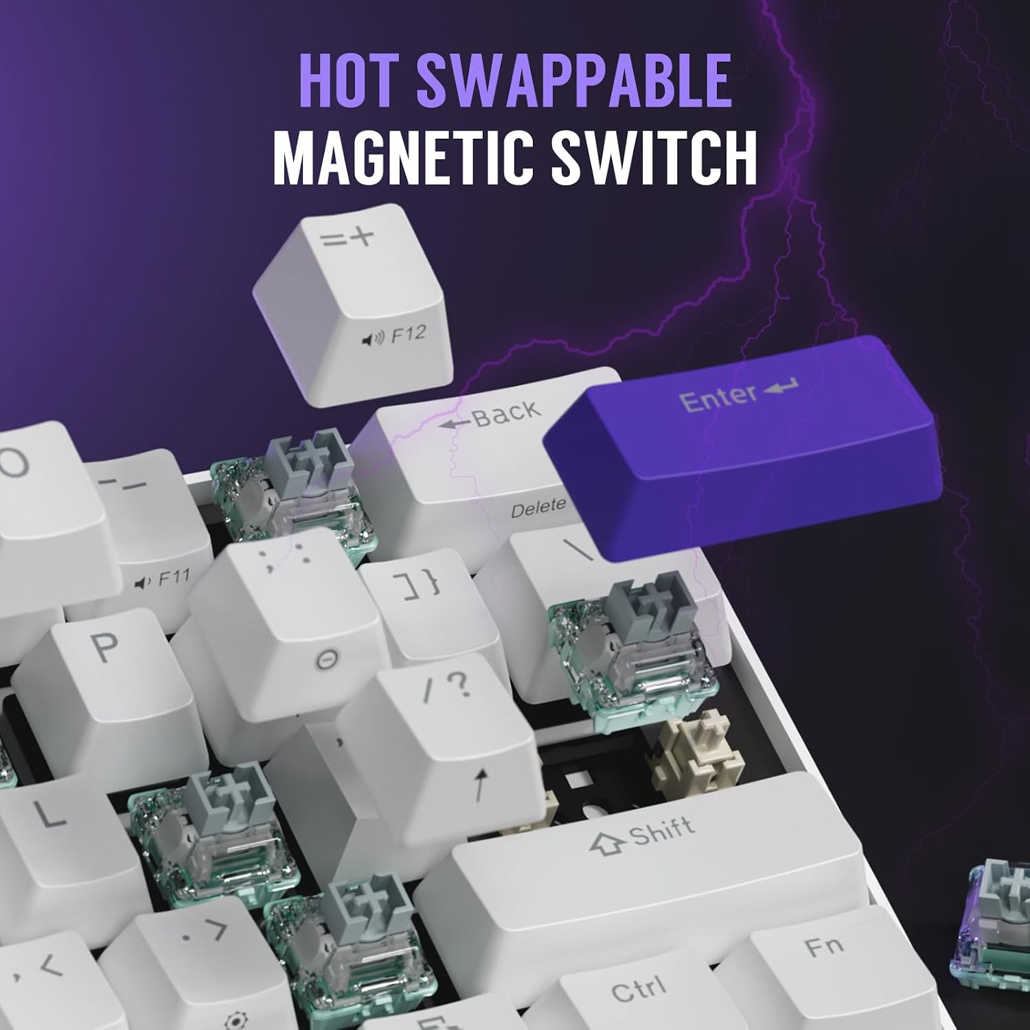 Thumbnail 6 de RK ROYAL KLUDGE C61 HE Gaming Keyboard: 60% Hall Effect Magnetic Switches, 8000Hz, RGB, White Purple