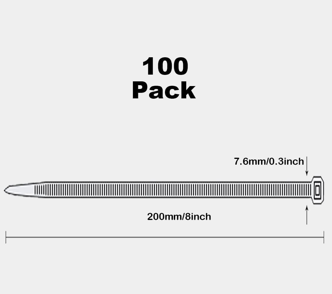 Thumbnail 2 de Oksdown 100 Pack Black Thick Cable Ties – 200mm × 7.6mm, Heavy Duty Nylon Self-Locking (55kg)