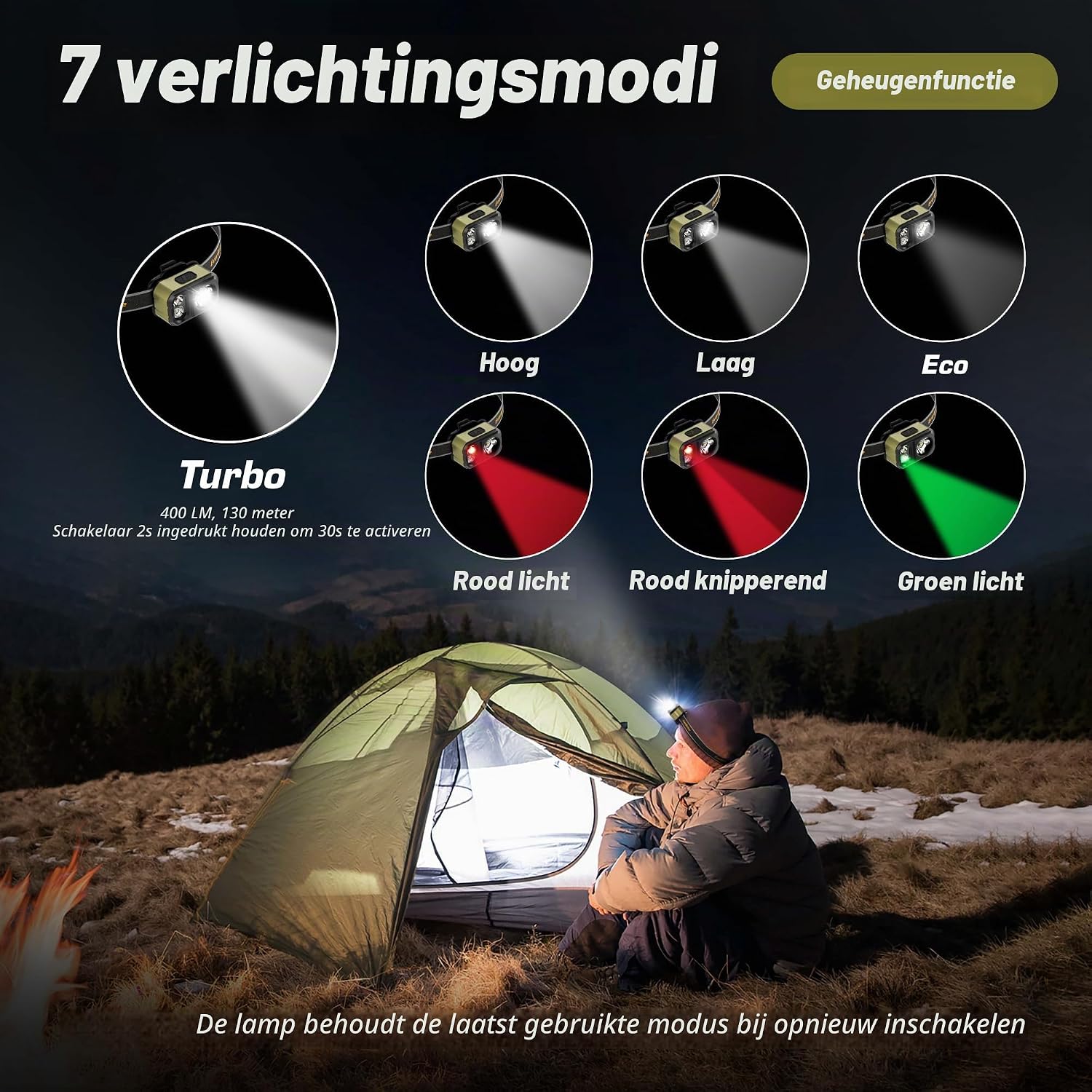 Detalle 2 de EverBrite E021078 led-hoofdlamp, 45 g, IP67 en 7 lichtstanden
