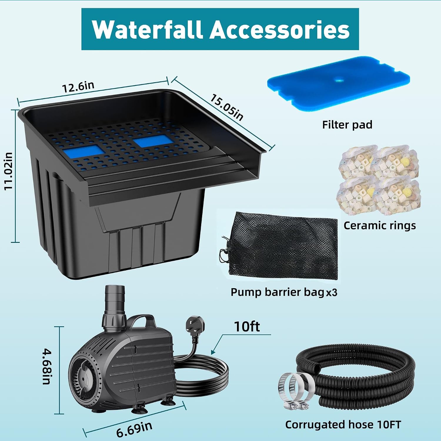 Detalle de Biling Pond Waterfall Filter Kit with 4500L/H Pump and Stainless Steel Shelf