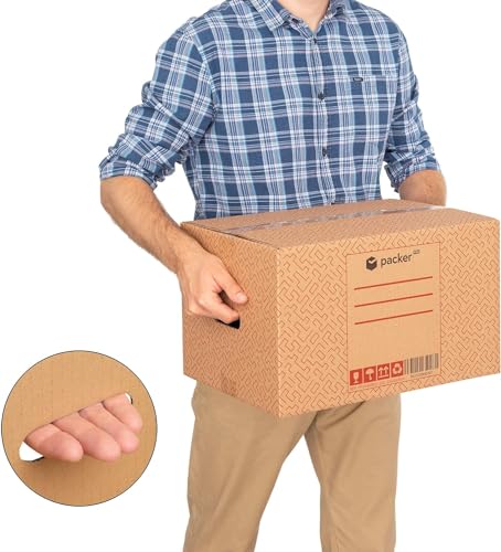 Detalle de packer PRO Pack 10 Cajas Cartón para Mudanzas y Almacenaje con Asas 430x300x250mm