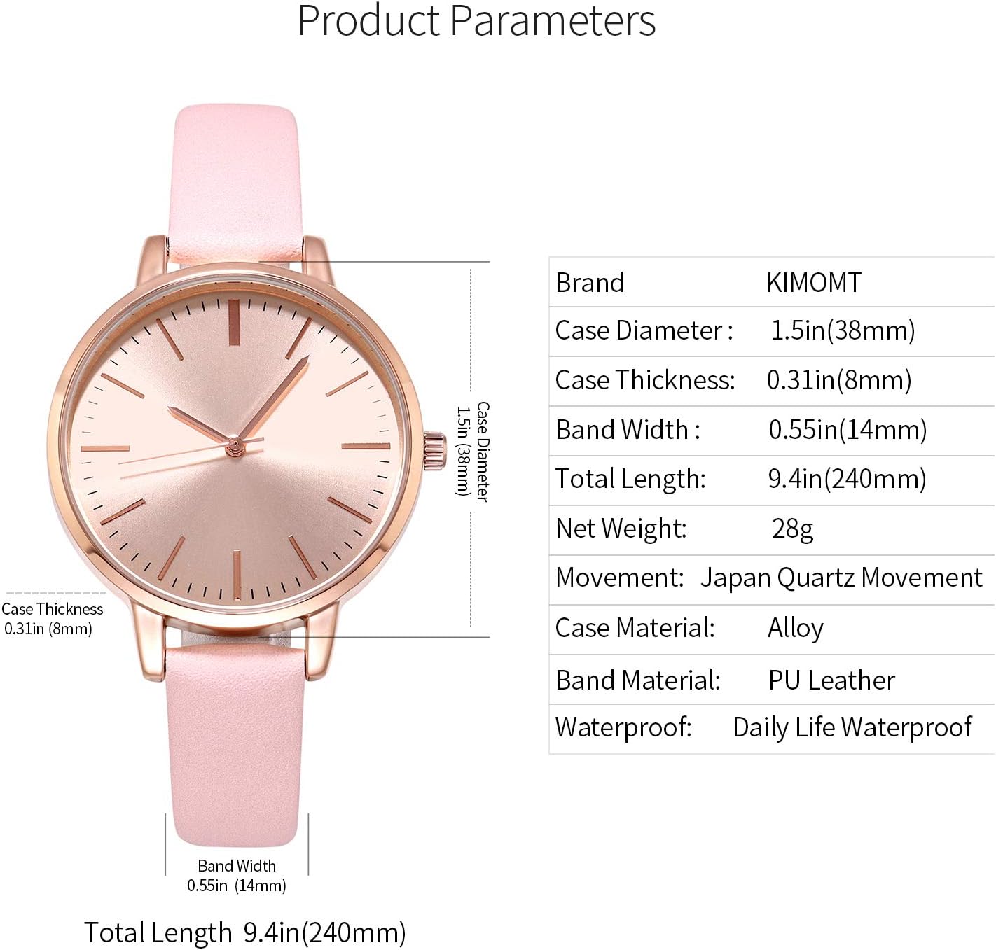 Detalle de KIMOMT Damenarmbanduhr mit Lederband und Quarzwerk – wasserdicht für Alltag & Anlass