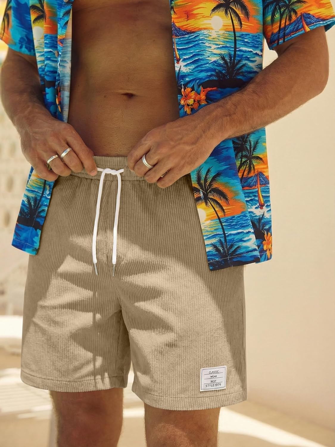 Thumbnail 6 de JMIERR Corduroy Shorts Herren – Sommer-Freizeit-Shorts mit Stretch-Bund, Leinen-Anteil und Taschen