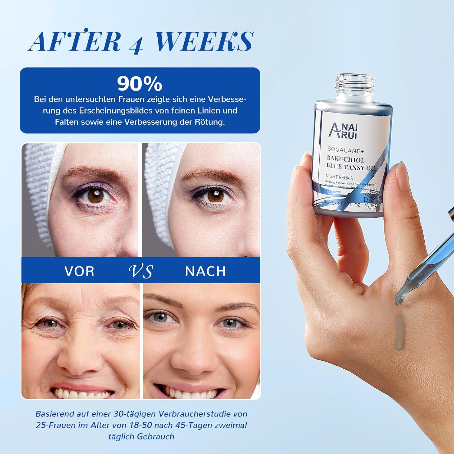 Detalle de ANAiRUi Bakuchiol Oil mit Blue Tansy – pflanzliches Gesichtsöl als Retinol-Alternative (30 ml)