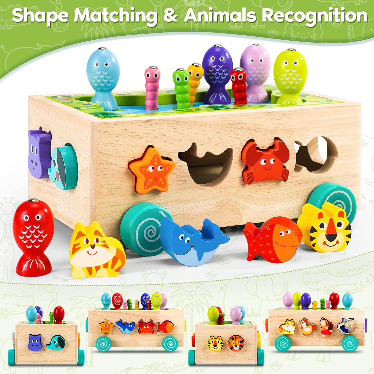 Detalle 2 de Montessori Wooden 6‑in‑1 Learning Toy 🎣