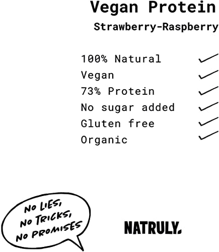Detalle 1 de NATRULY Proteína Vegana BIO de Fresa y Frambuesa (76%) sin azúcar, 350 g