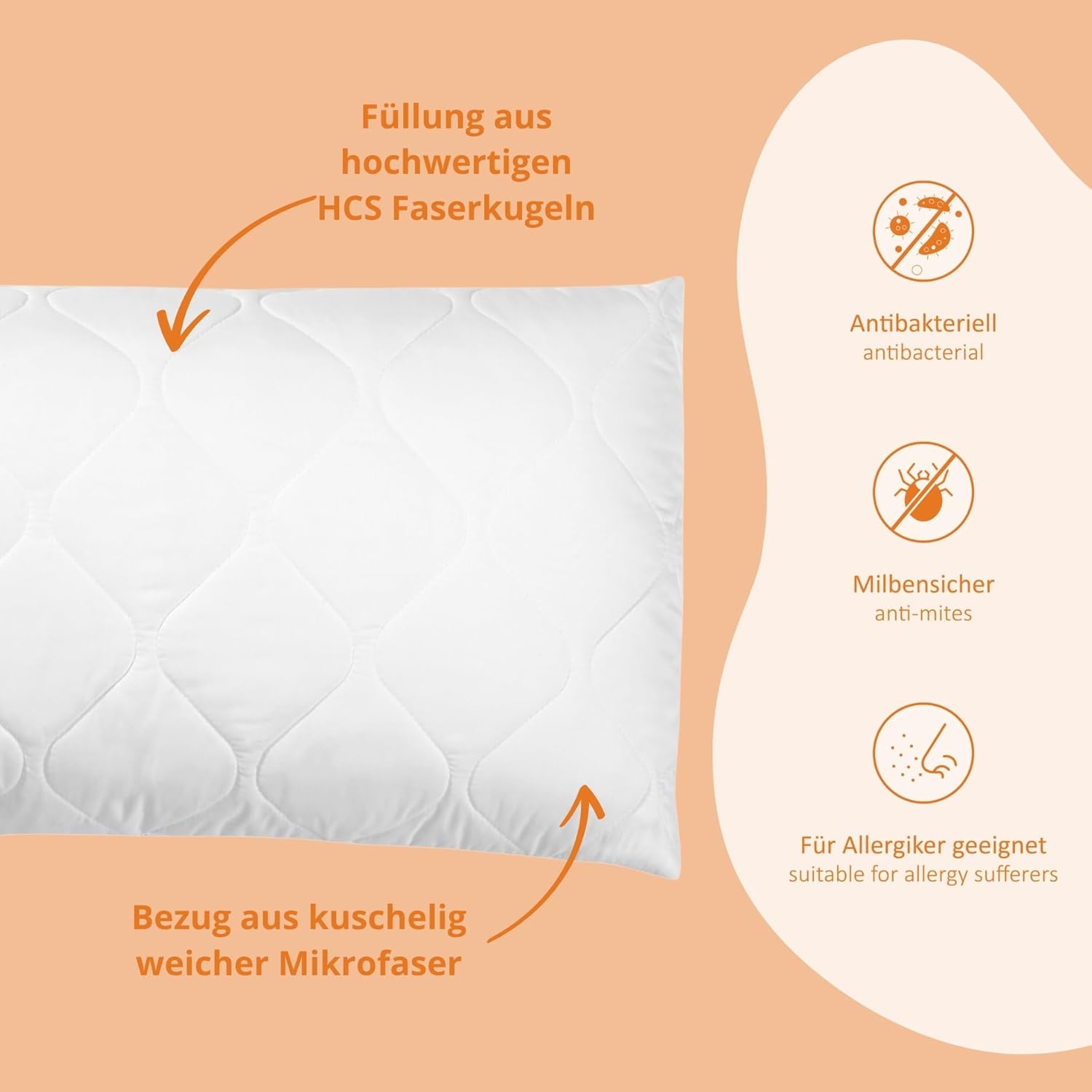 Detalle 2 de Sleepling 196765 Oreiller Extra Ferme – 40x80 cm, remplissage 600 g, blanc