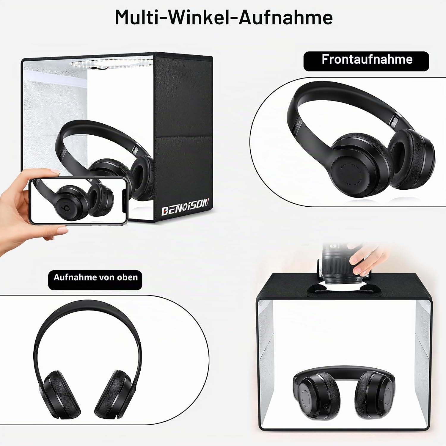Detalle de BENOISON Fotobox 40x40 cm Lichtkasten mit 120 LED und 6 Hintergründen – für Schmuck- und Kleinprodukte