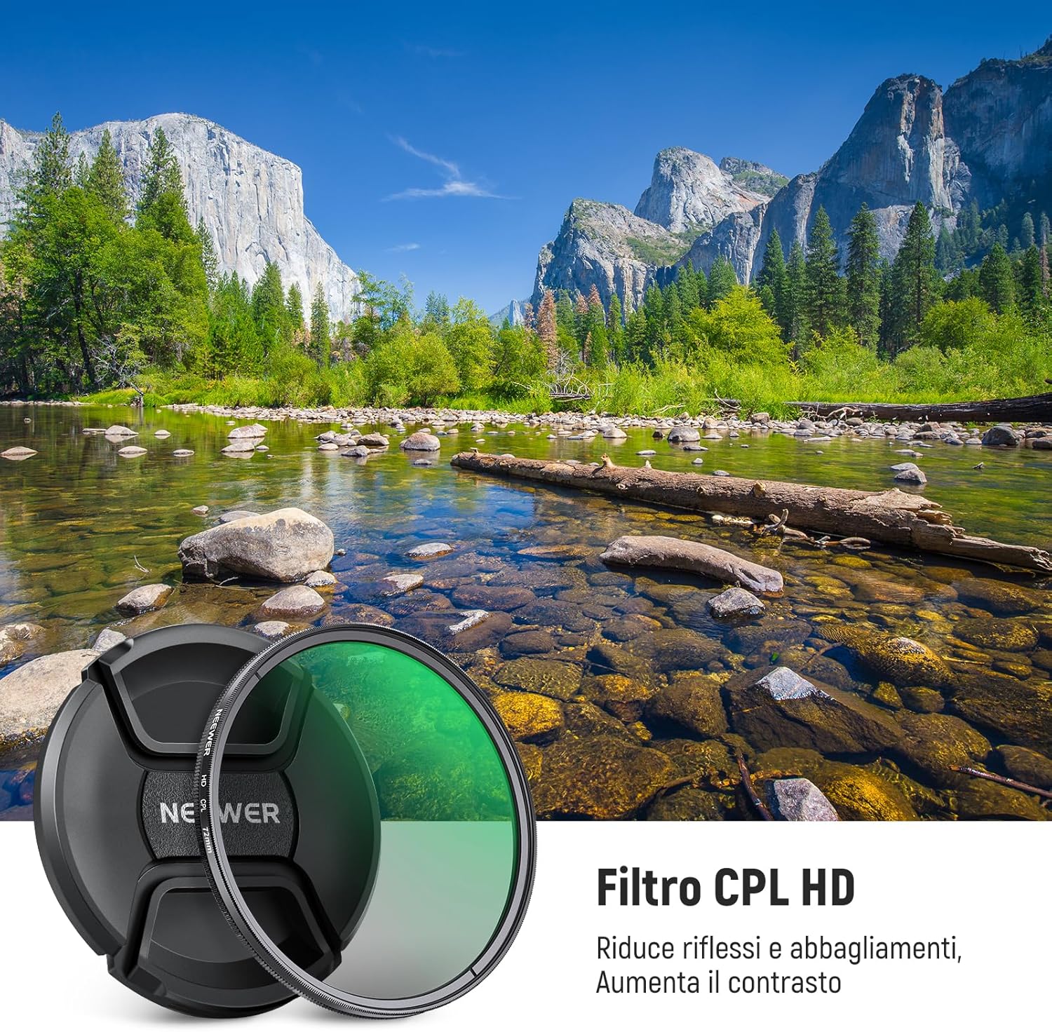Thumbnail 1 de NEEWER 72mm Filtro CPL con Copriobiettivo: contrasto migliore e riflessi limitati per foto all’aperto