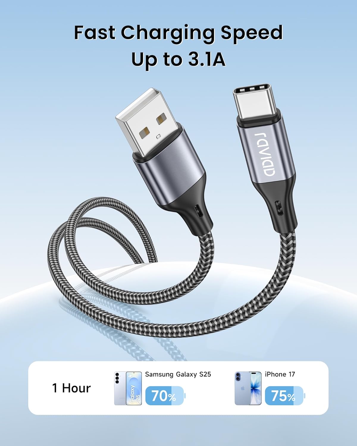 Thumbnail 1 de RAVIAD USB C Charger Cable (2 Pack, 2M) – Durable Nylon-Braided USB-C to USB-C Cables for Fast Charging