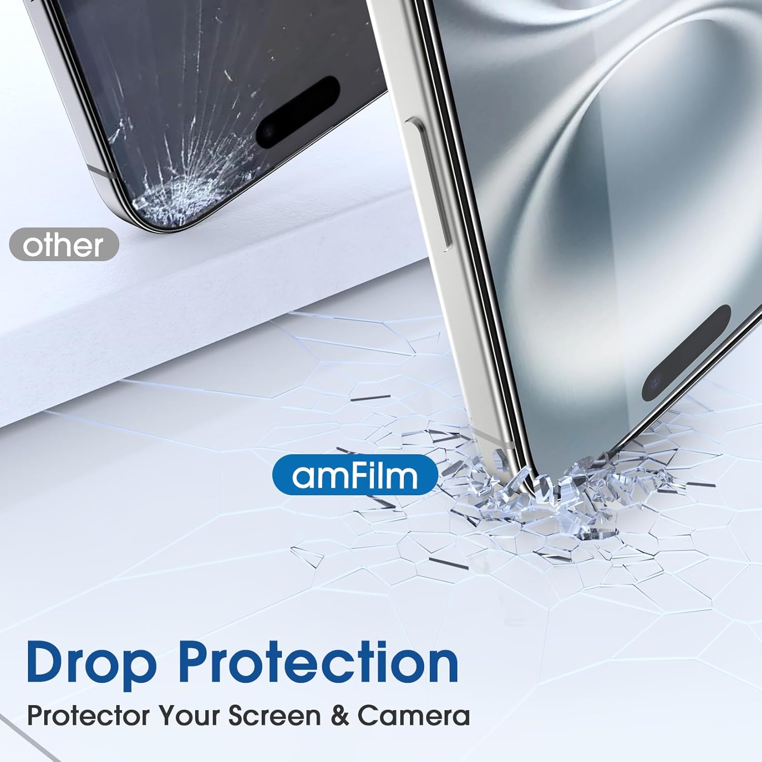 Detalle 2 de amFilm OneTouch 2+2 Pack: Premium 6.1" iPhone 16 Screen Protector & Camera Lens Shield with Auto-Alignment
