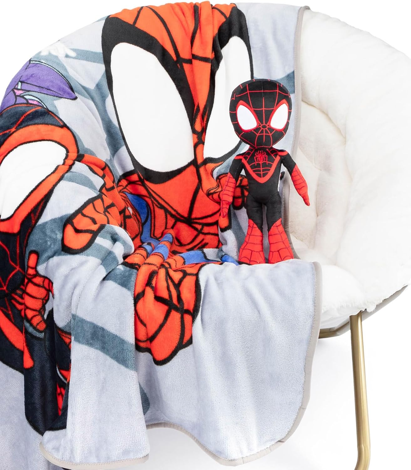 Thumbnail 6 de Jay Franco Cuscino Abbraccio Mini Peluche Marvel Spidey e i Suoi Fantastici Amici Ghost Spider Gwen & Plaid Morbido 130 x 150 – Set Coccole Bambini