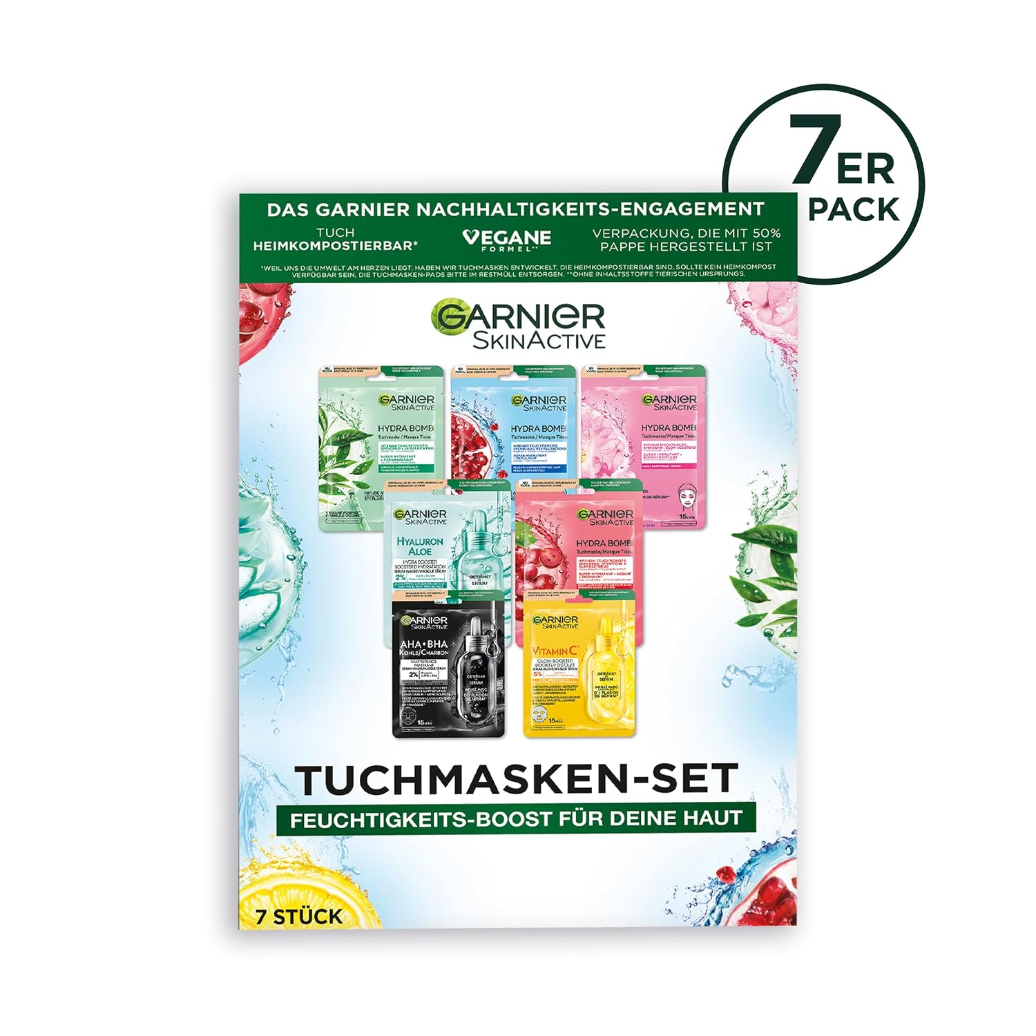 Detalle 2 de Garnier Tuchmasken Set 7×28 g Gesichtsmasken