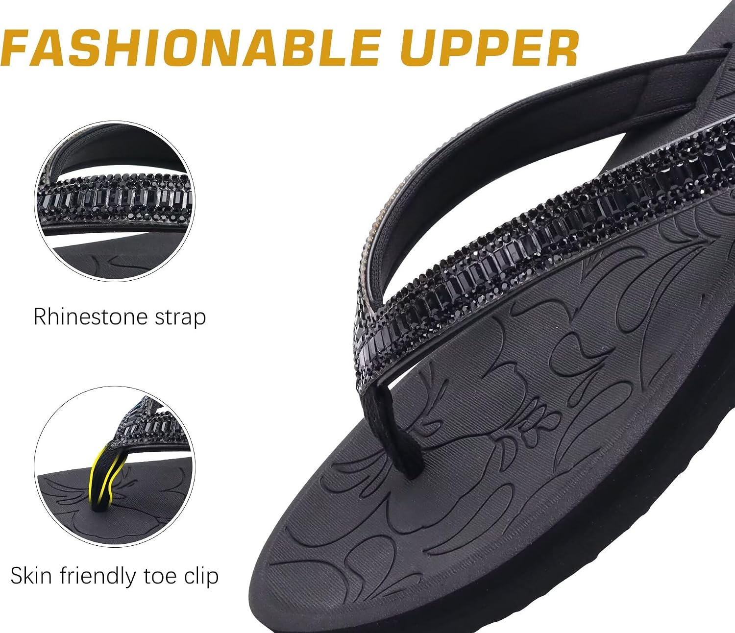 Detalle 2 de ONCAI Women's Rhinestone Flip Flops with Arch Support