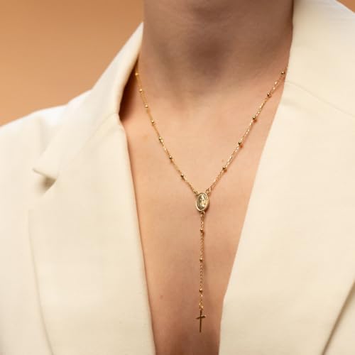 Detalle de QUADRI – Collar Rosario en Plata 925 con medalla de la Virgen María y cruz, Made in Italy