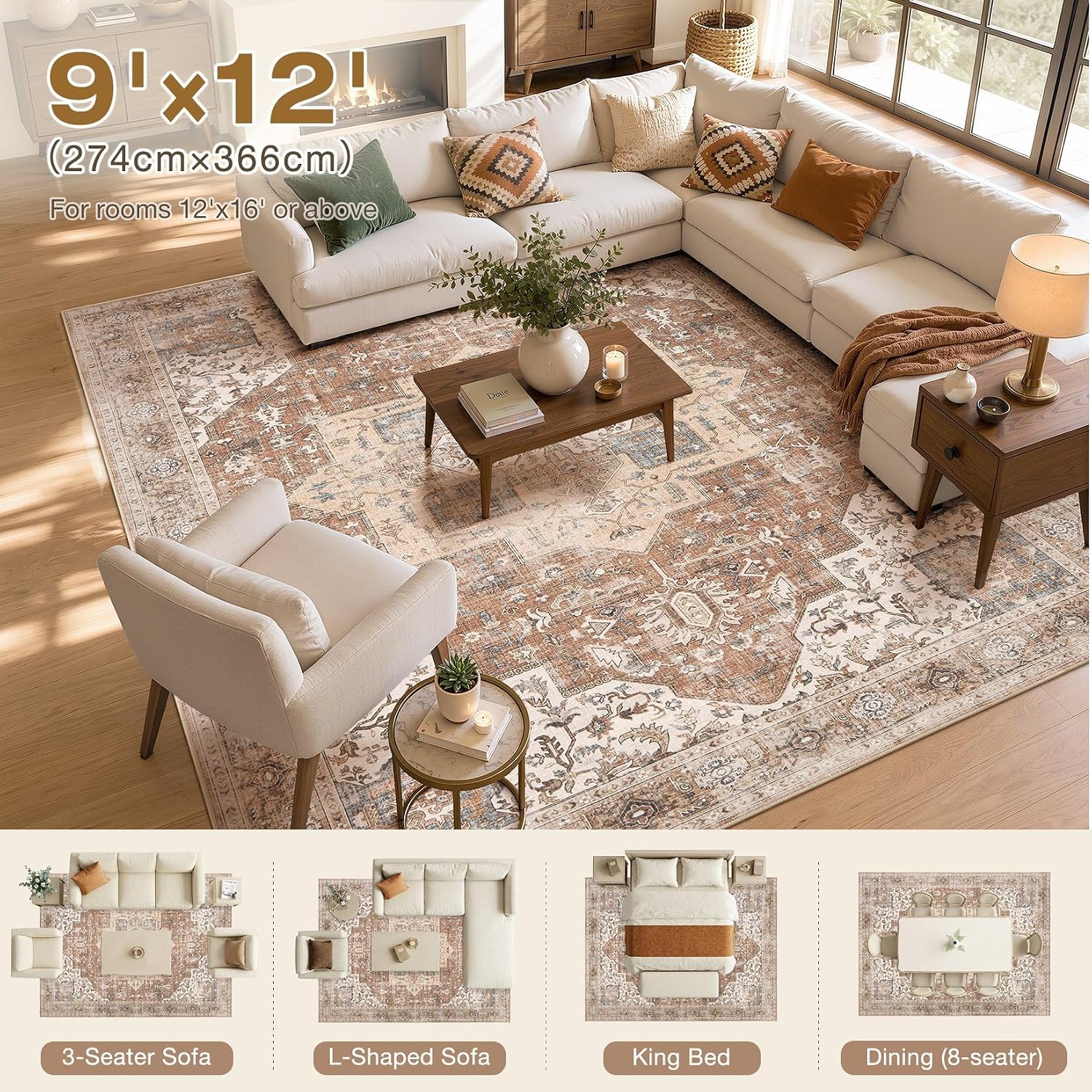 Thumbnail 3 de Washable Rug 9x12 Boho Medallion
