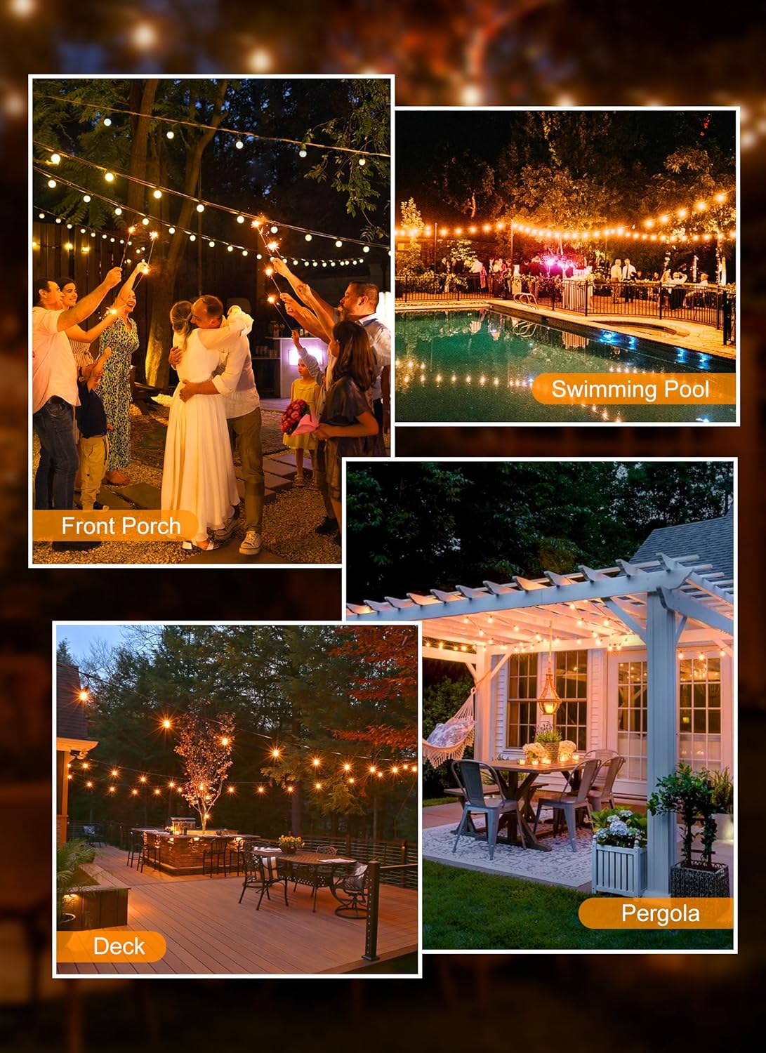 Detalle de Brightown Outdoor String Lights: 50 ft of Shatterproof G40 LED Bulbs, IP65 Waterproof & Connectable