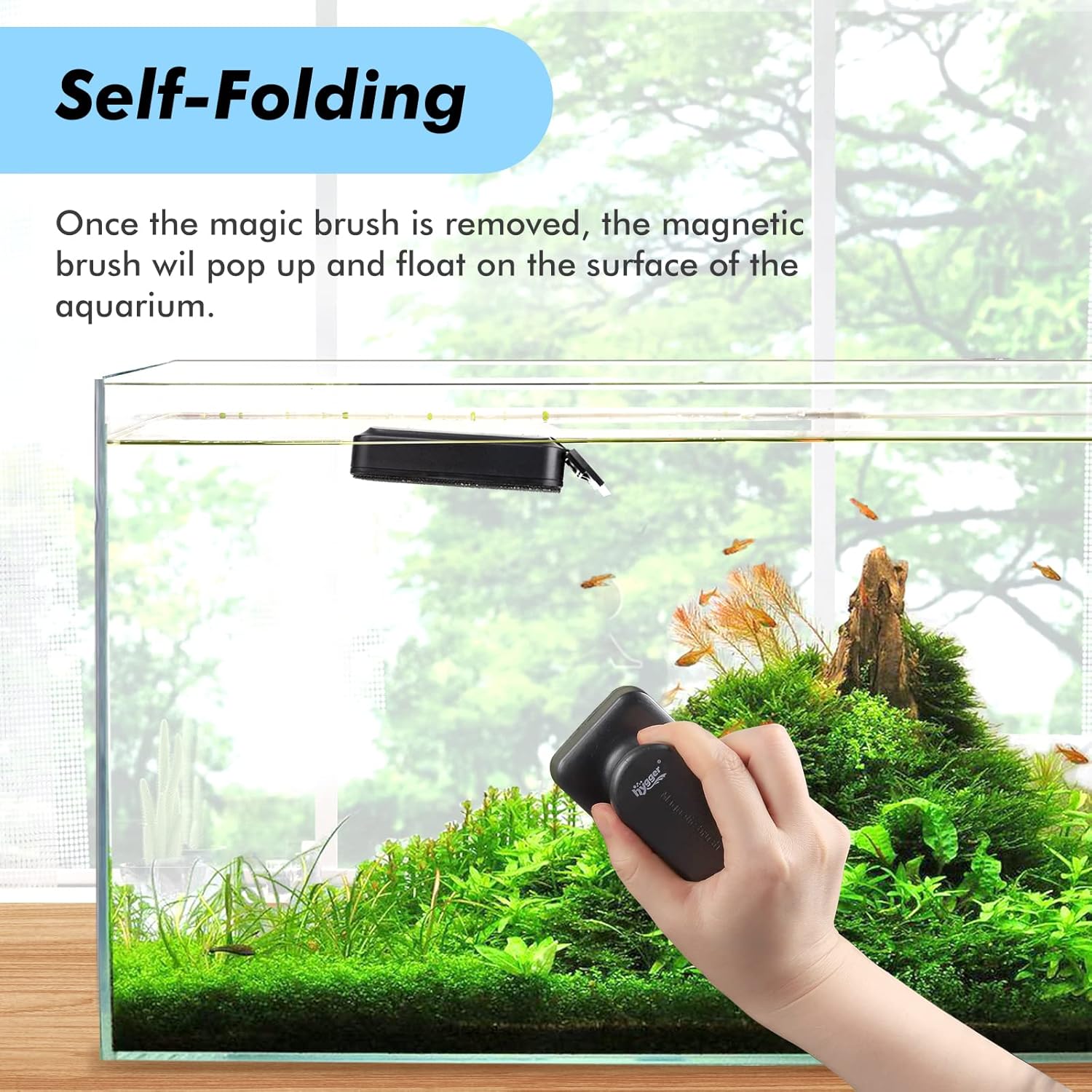 Detalle 2 de hygger Aquarium Magnet Cleaner Brush – floating magnetic glass cleaner with two detachable blades
