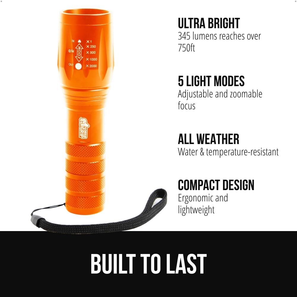 Detalle 2 de GORILLA GRIP 840029684832 LED Tactical Flashlight, Orange, 345 Lumens, 5 Modes