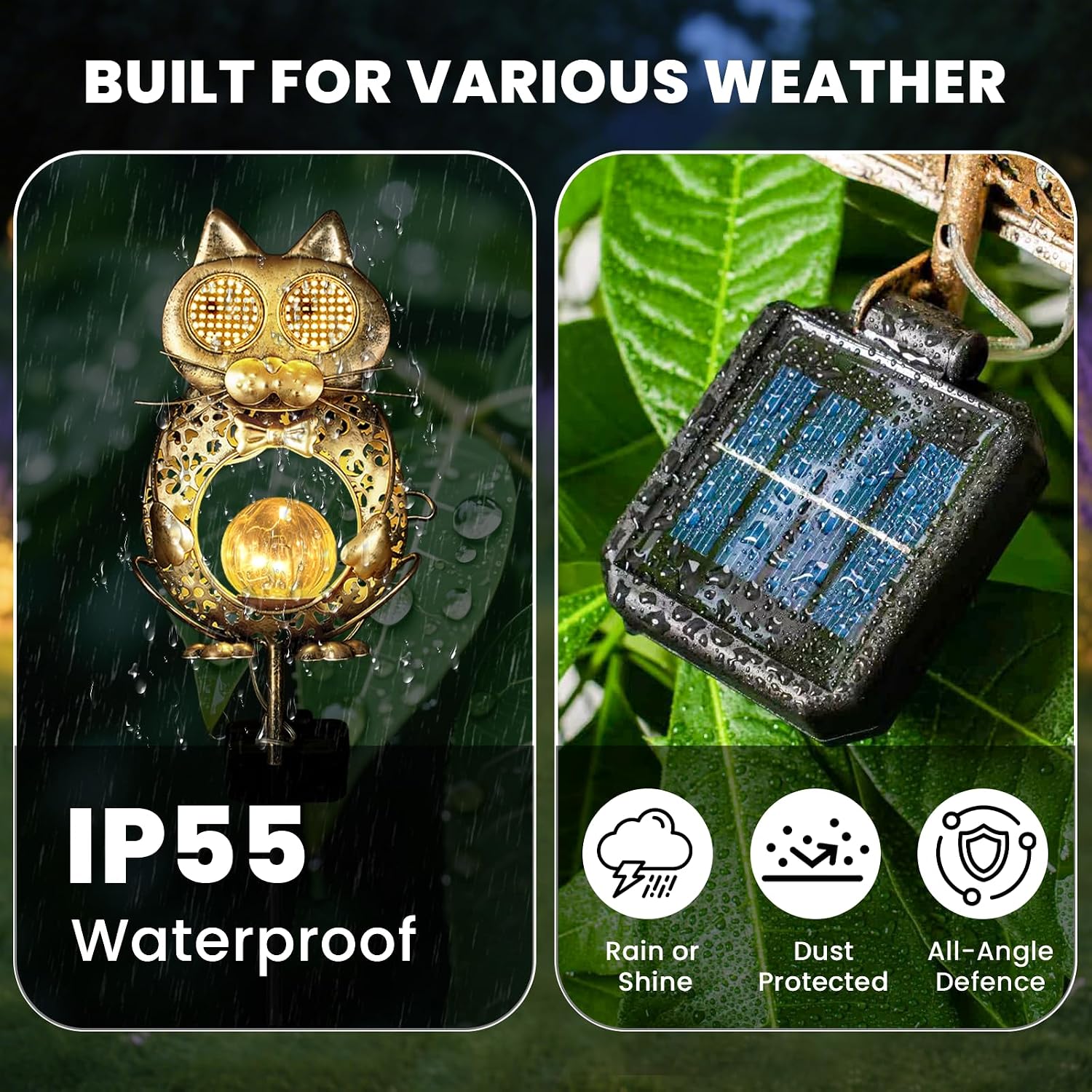 Detalle 2 de Global Golden Solar Cat Garden Light with Auto On/Off, 2 LED Modes and IP55 Weatherproofing