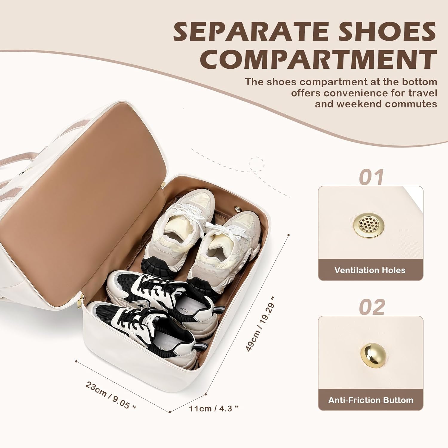 Thumbnail 4 de Sac de Voyage Femme 46L avec Trousse et Compartiment Chaussures – Blanc cassé