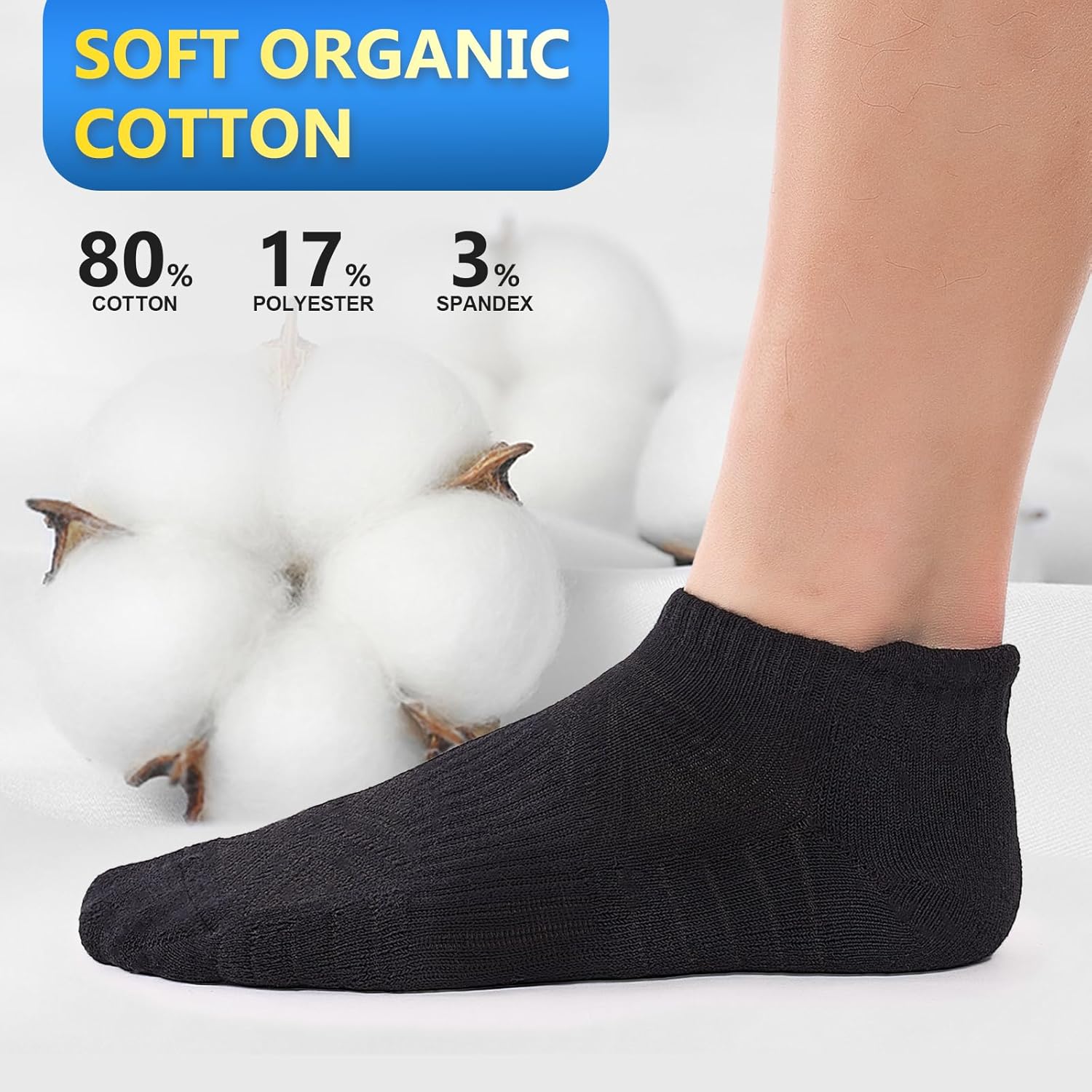 Detalle de SockWaddles Trainer Socks for Men & Women – Anti-Blister Cushioned Ankle Running, Breathable Cotton, 6 Pairs (White/Black)