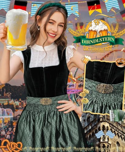 Detalle de DirndlStern Dirndl Damen Trachtenkleid Grün 70 cm Rocklänge Samt Midi – DIRNDLSTERN, Größe 38