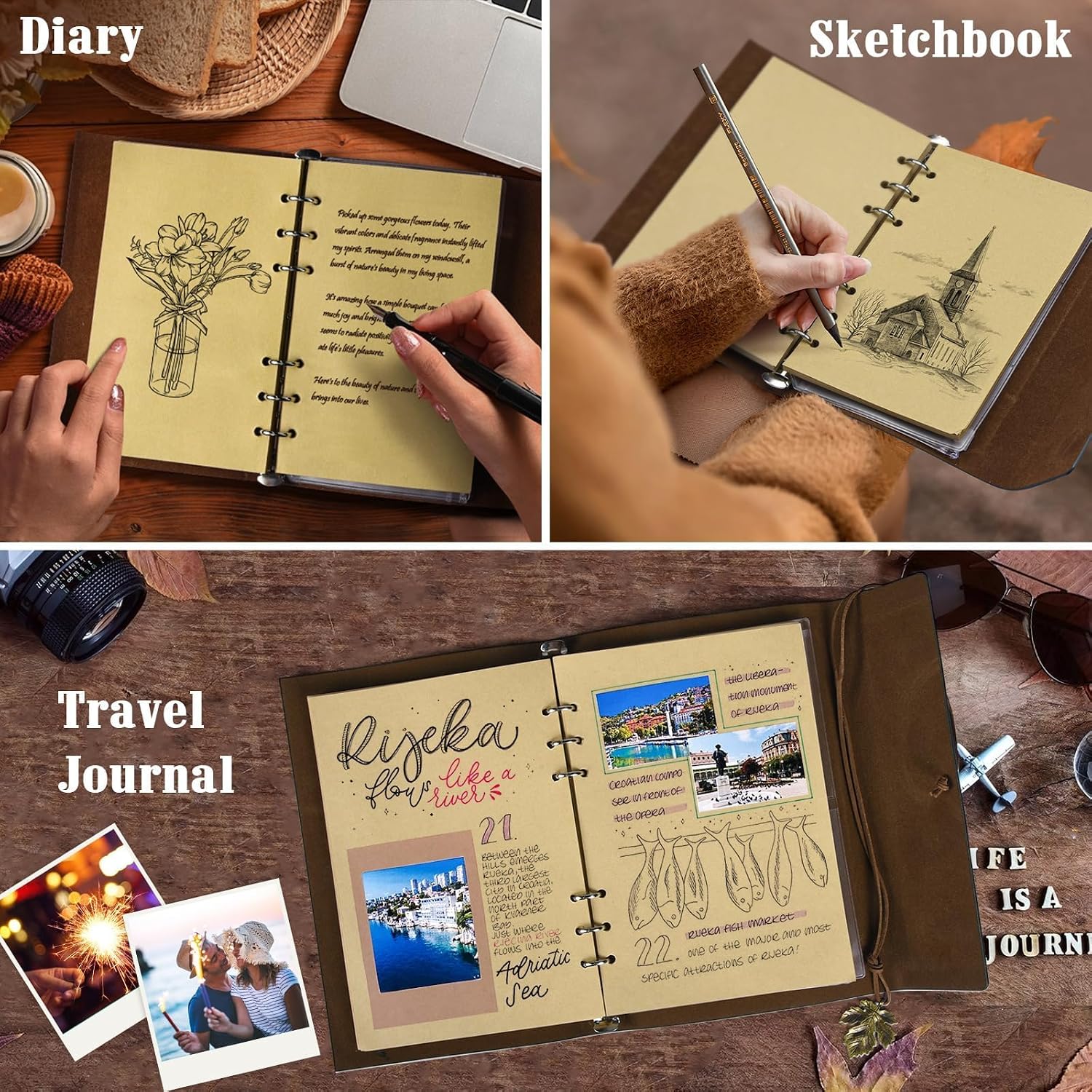 Thumbnail 5 de OMEYA PU-Leder-Tagebuch A5 Braun