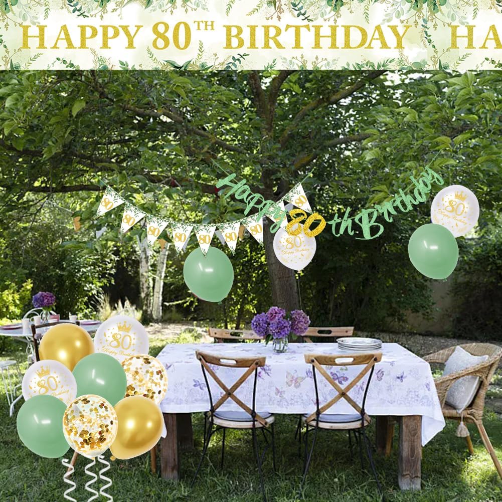 Thumbnail 6 de Sage Green 80th Birthday Party Decorations Set | Happy 80th Banner & Matching Accents