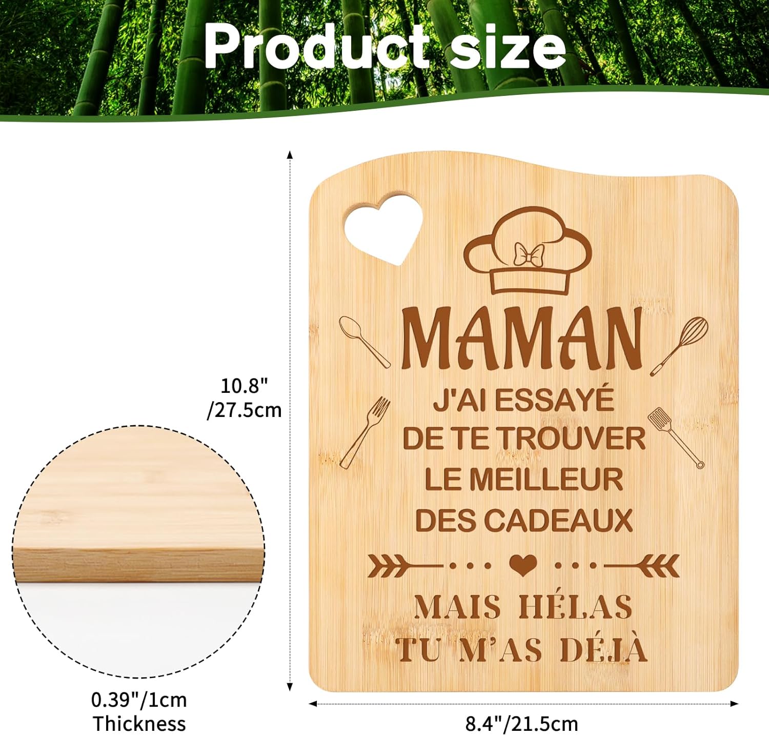 Thumbnail 1 de Tulolvae Cadeau Fete des Meres – Planche à Découper en Bambou, 21,5 x 27,5 cm
