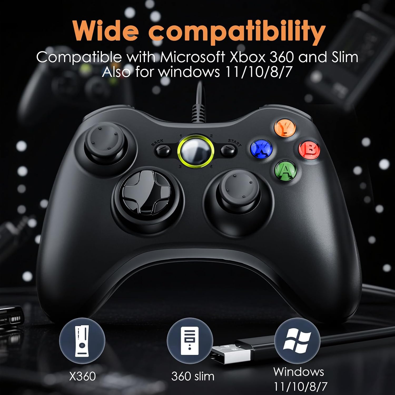 Detalle de Zexrow Xbox 360 Wired Controller 2 Pack – Dual Gamepads for Xbox 360 & Windows PC