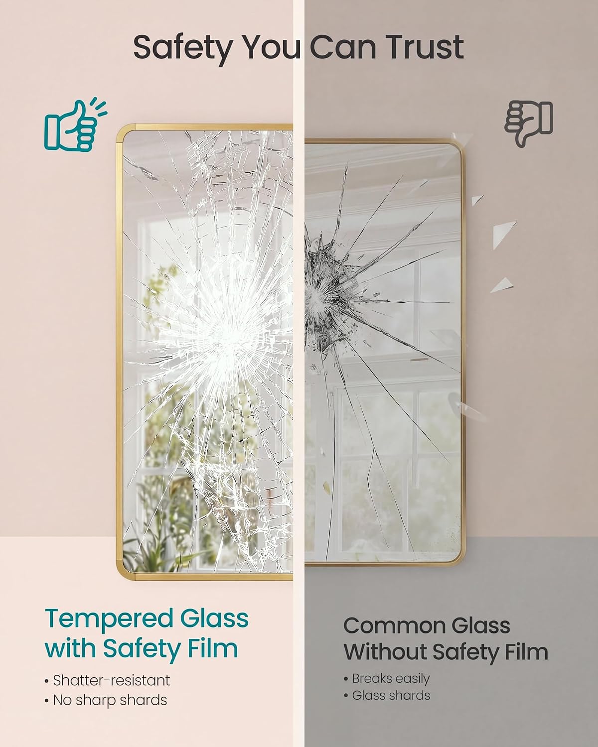 Thumbnail 2 de SONGMICS Berit LWM010AB01 Wall-Mounted Bathroom Mirror, 61 x 91 cm, Pale Gold