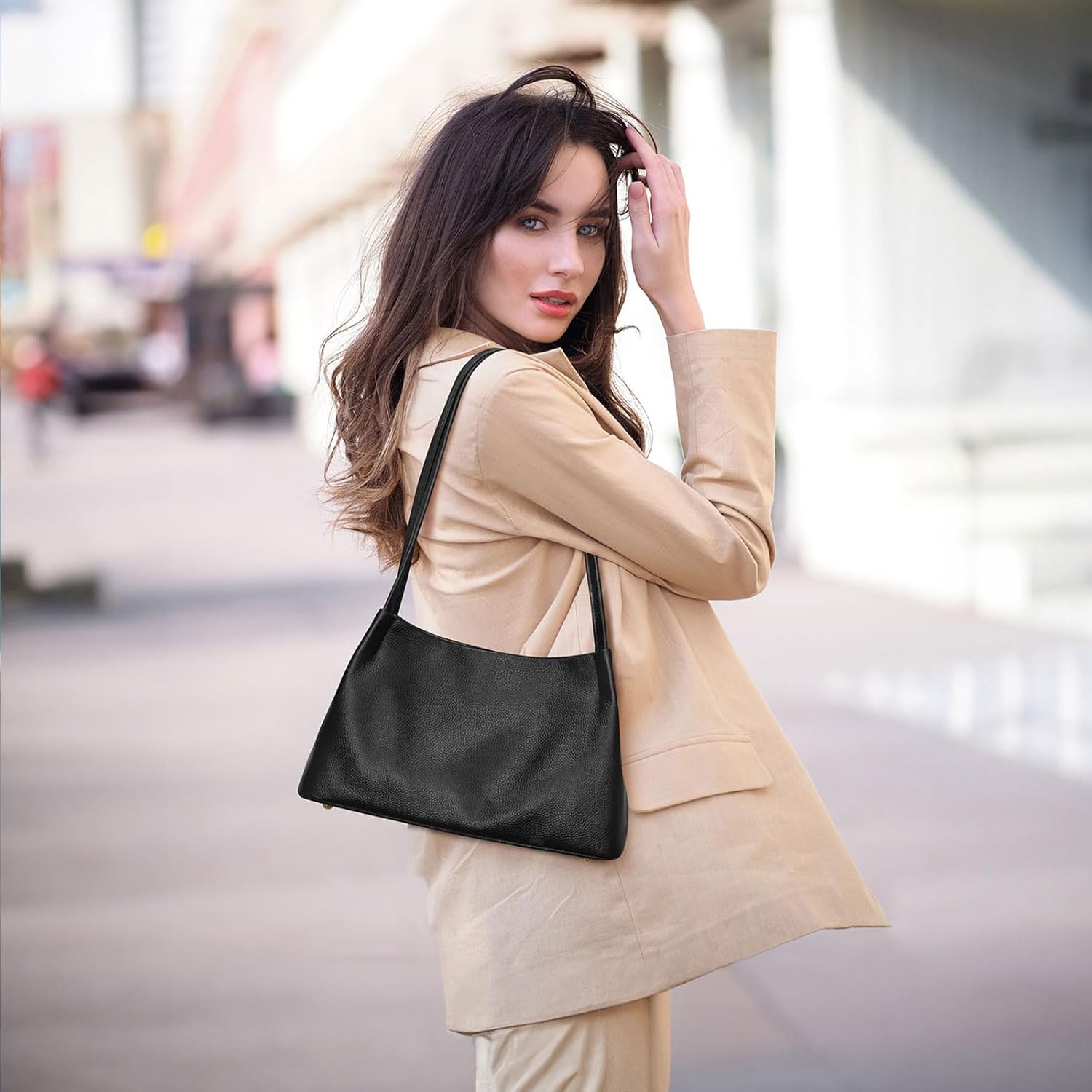 Thumbnail 2 de Kattee Sacs à main en cuir véritable souple – sac hobo féminin à fermeture magnétique