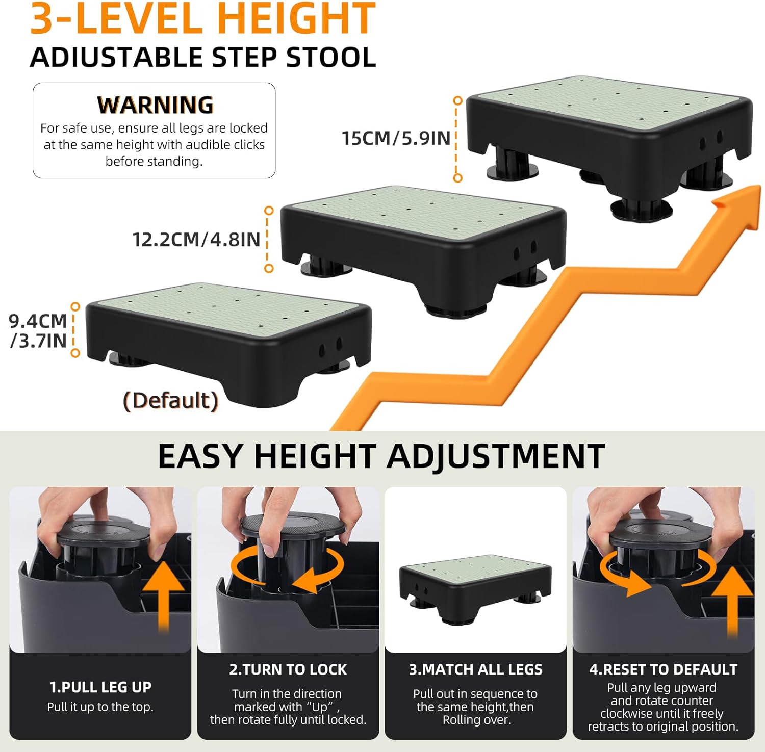 Thumbnail 2 de Adjustable Step Stool for Adults 3-Level Glow