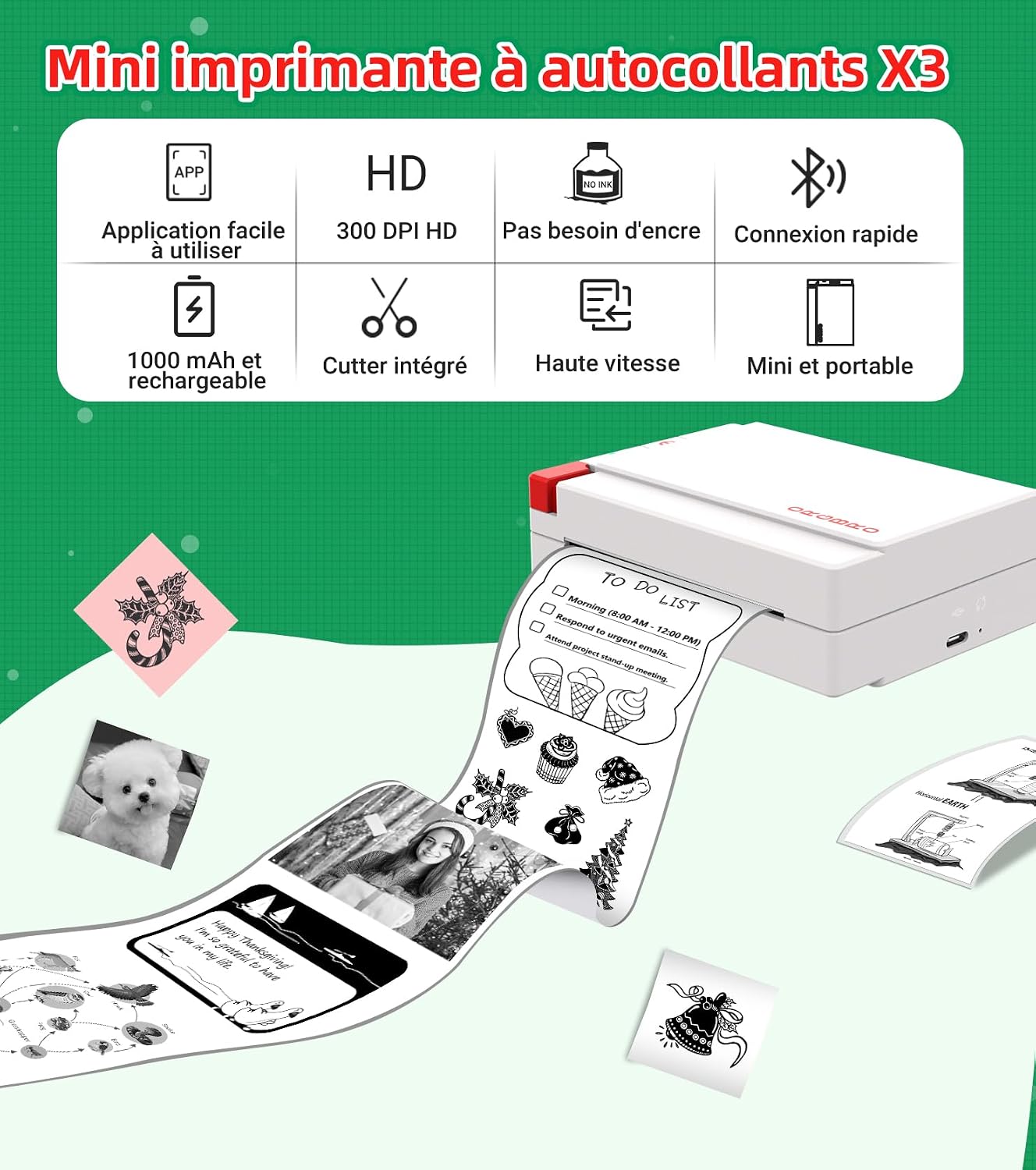 Thumbnail 1 de ORGBRO Mini Imprimante thermique X3 Bluetooth (300DPI) pour autocollants et DIY