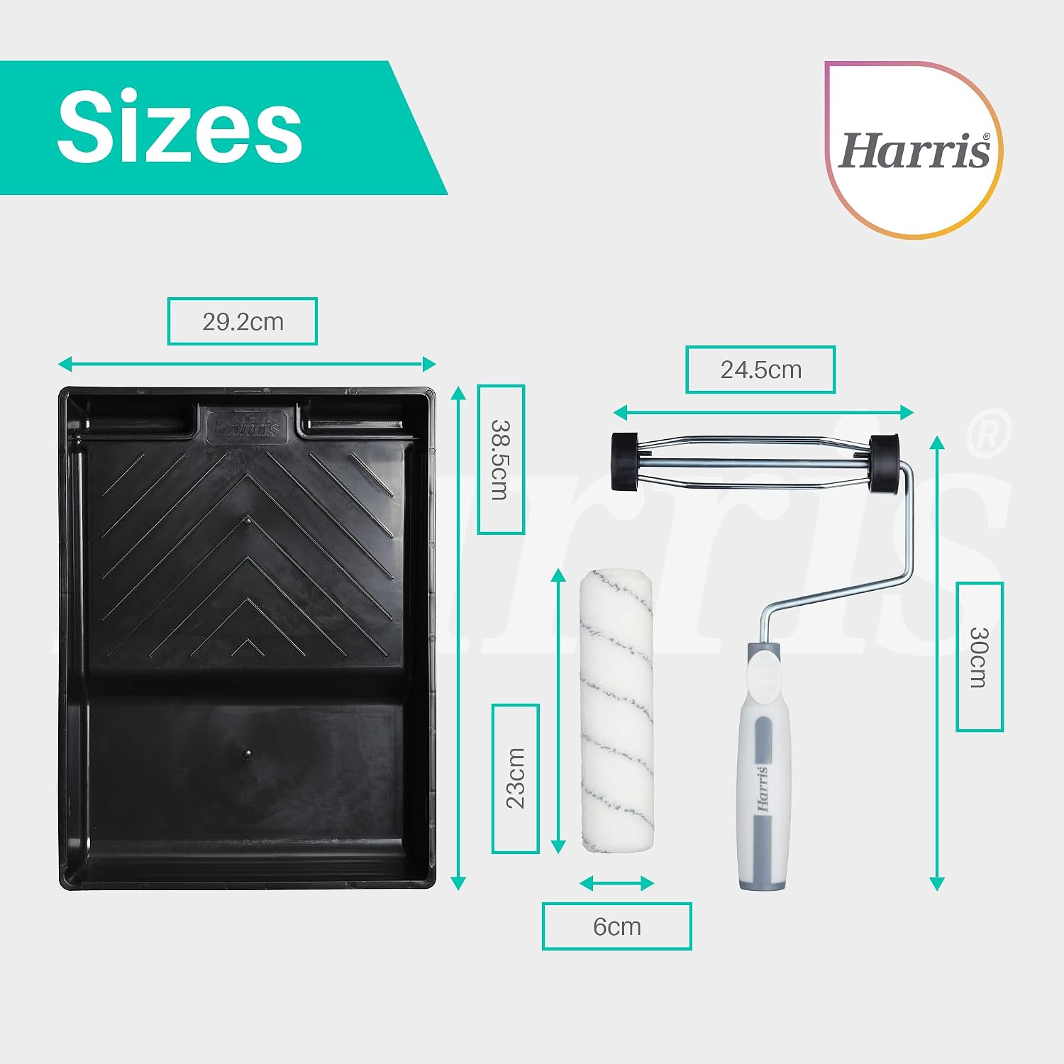 Detalle de Harris Farbroller Set 23 cm – 4 Walzen, Bügel, Farbwanne inkl. Verlängerung für große Wandflächen