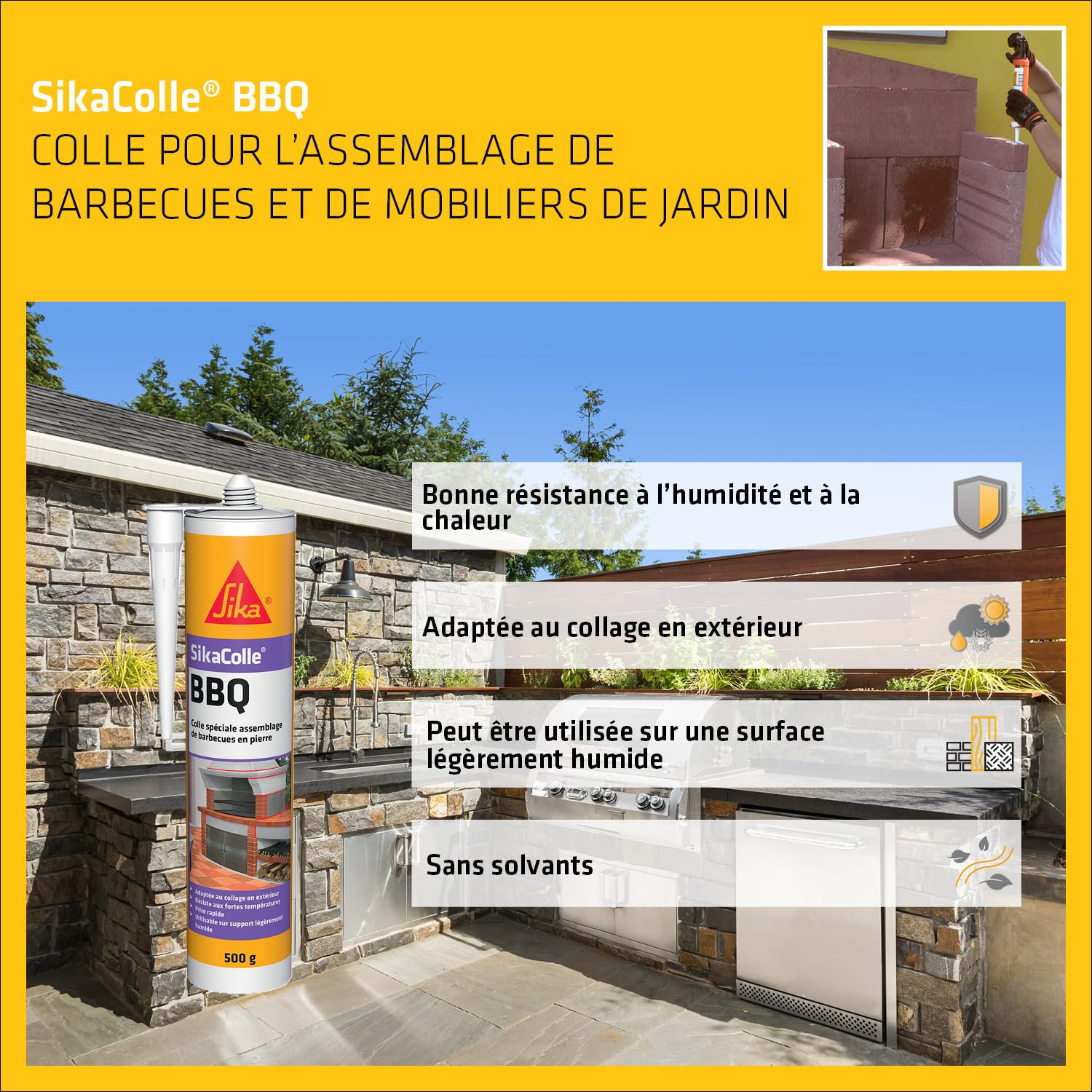 Detalle de SikaColle BBQ Beige Clair – Colle spéciale pour petits barbecues en pierre (500 g) – Extérieur
