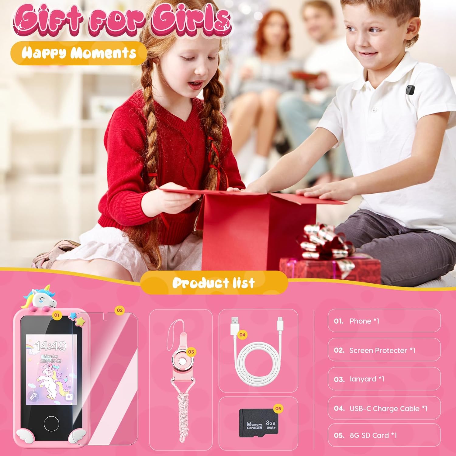 Thumbnail 6 de Luyiilo Kids Smart Phone Toy for Girls (Unicorn) with 2.8" Touchscreen, Dual Camera, 16 Learning Games