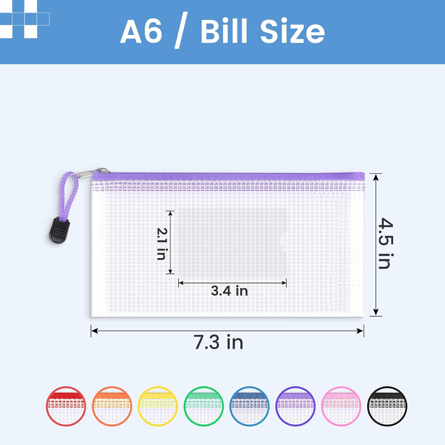 Detalle de Sooez A6 Mesh Zipper Pouches, 24-Pack with Label Pockets and 8 Colors