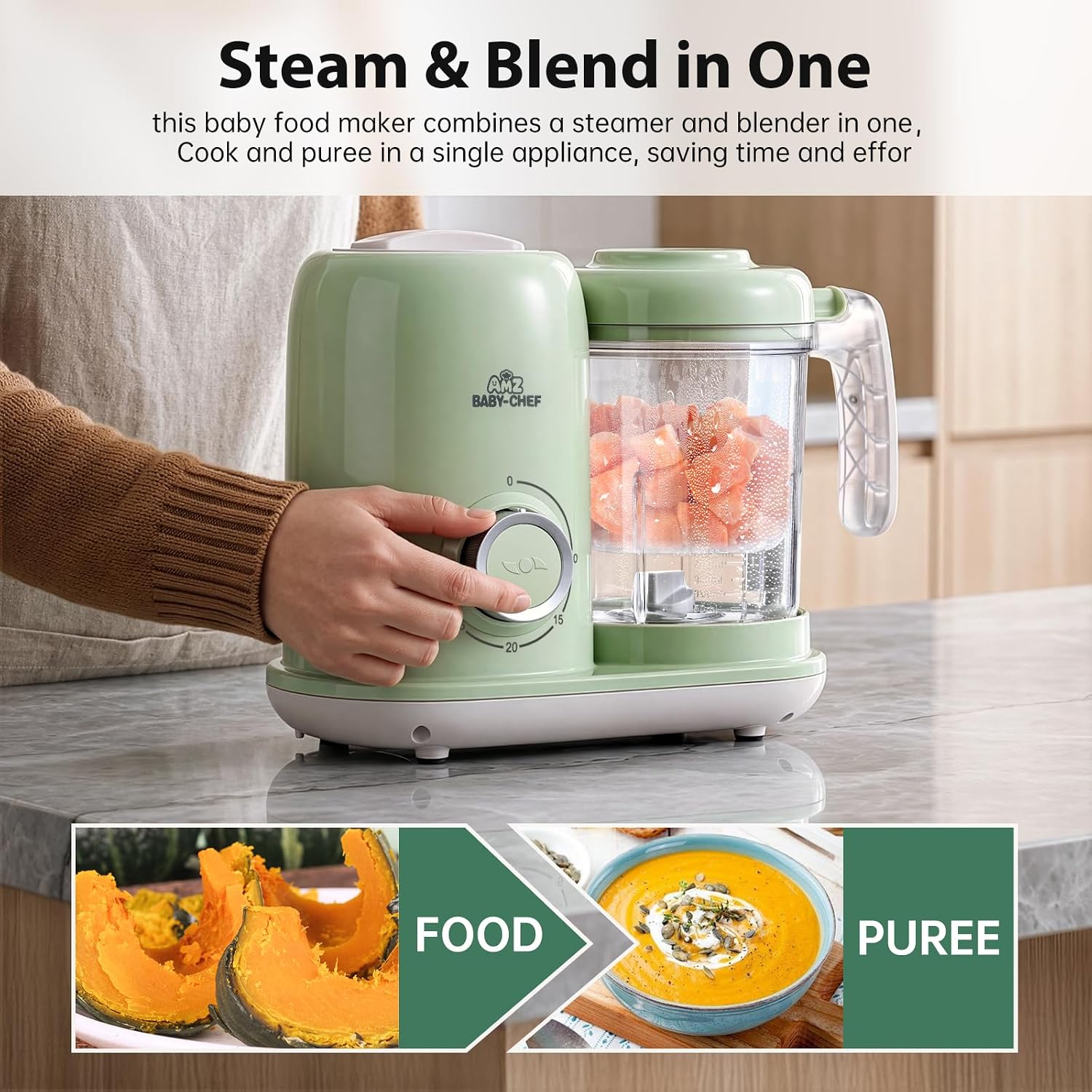 Detalle de AMZBABYCHEF BFM002 Baby Food Maker, Steamer and Blender, 400 mL Tritan Cup